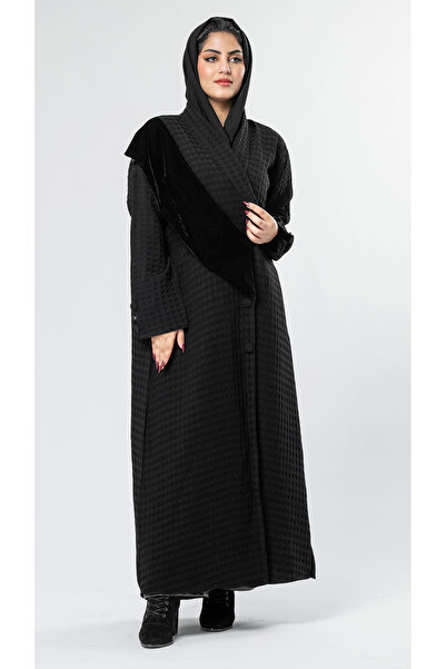 outline Black winter abaya with velvet