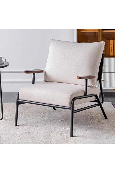Crestj Luxury Leather Armchair with Metal Legs || Beige
