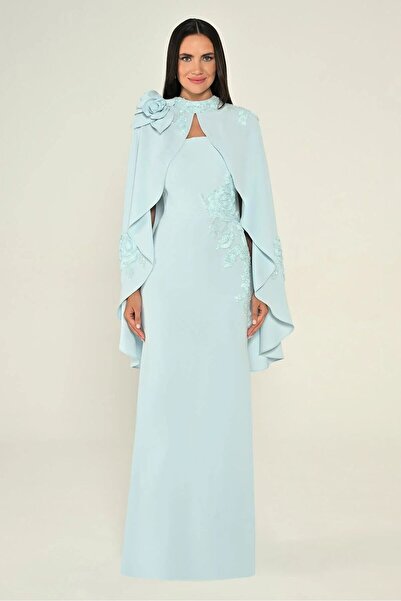 ALFABETA فستان فاخر مع كاب مزين بوردة كبيرة-الفابيتا