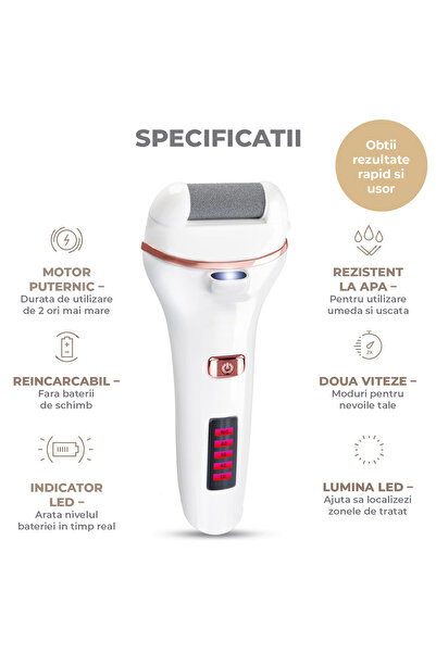 Elindor ® Electric Foot and Heel File, Digital Display, LED, USB Charging, Waterproof, White