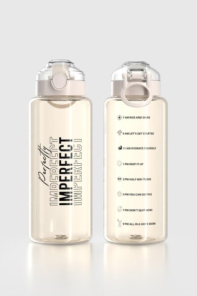 Renga Saga Loop Text Patterned 1000 ml Tritan Flask 912138 Beige