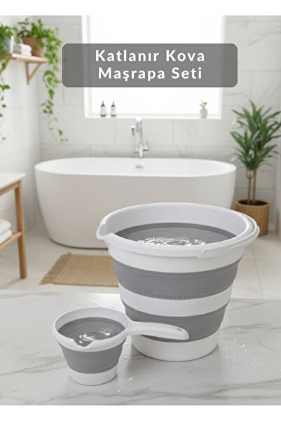Jet's Home 2’li Katlanır Akordiyon Kova & Maşrapa Seti – Yer Tasarruflu, Gri-...
