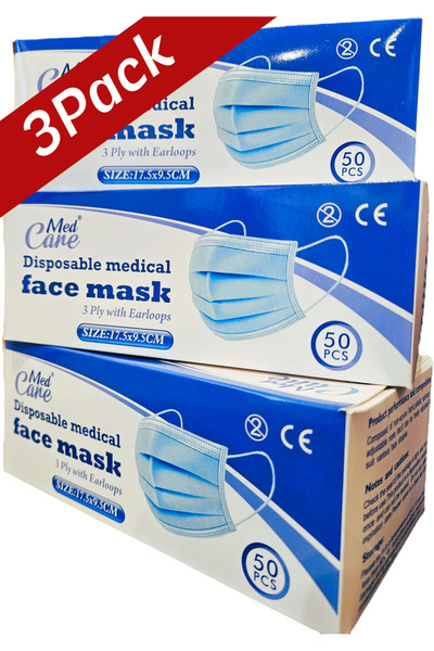 CAREMED Medical Face Mask 3Ply, Elastic Earloop, 50 Piece