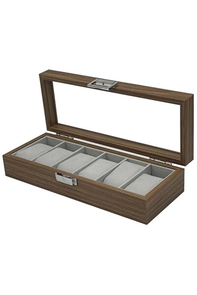 PUFO Elegant wooden box for storing and organizing 6 watches, Gentleman model, brown