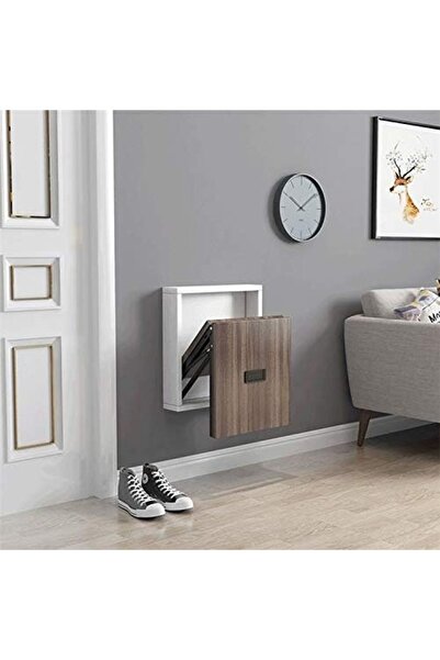 Generic Simple Wooden Folding Wall-mounted Home Footstool Aisle Invisible Shoe Stool (Warm White Cabinet + W