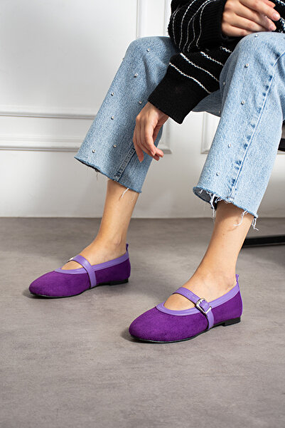 BERFONA Milan Purple Calf Suede Ballerina Shoes