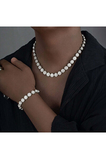 Pursehuit Colier cubanez de tenis, culoare argintie, cu pietre de zirconiu, Delan C11