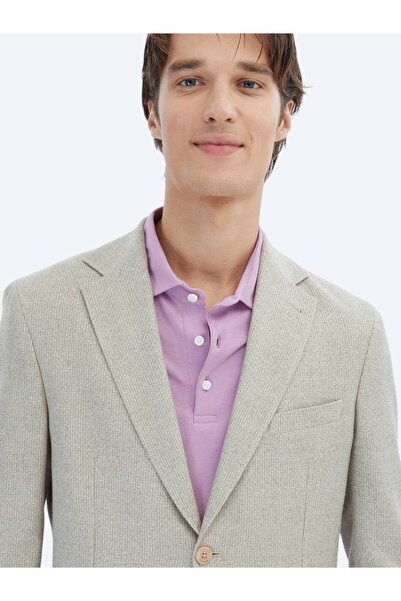 Kip Μοντέρνο μπουφάν με μοντέρνα εφαρμογή από λινό μεικτό με ανοιχτό χακί σχέδιο