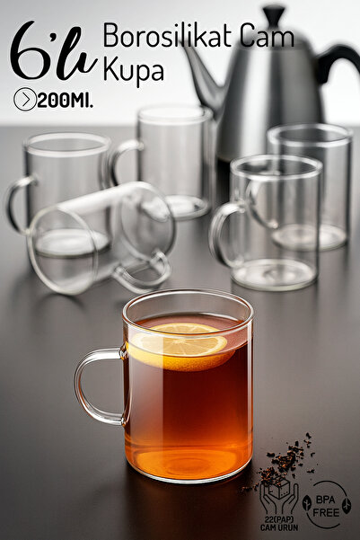 Nandy Home 6'lı Set Borosilikat Cam Kupa - 200Ml. Sıcak ve Soğuk Dayanıklı Ca...