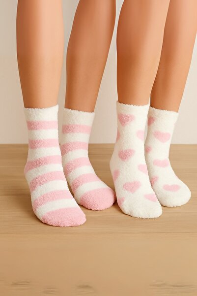 Ecrou 2 ζευγάρια ριγέ ζεστές κάλτσες ροζ