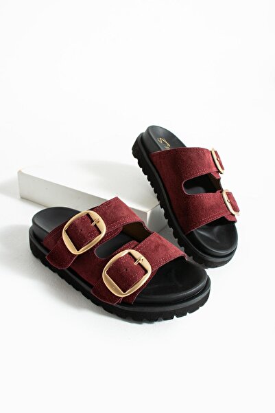 stato Genuine-Suede Leather Lightweight Comfort Women's Burgundy Slippers 25Y-1478