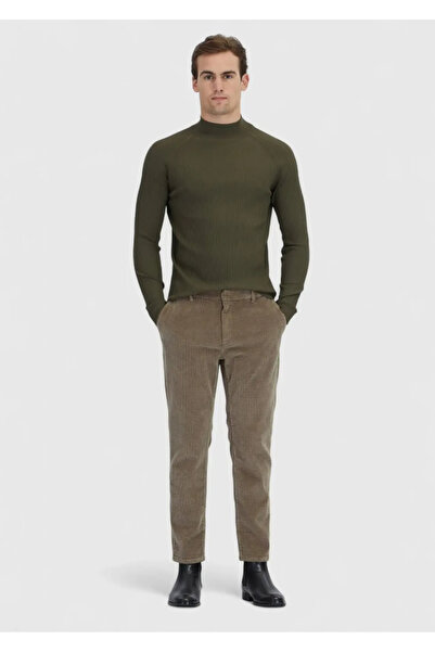 Ramsey Khaki Half Turtleneck Ribbed Knit Sweater