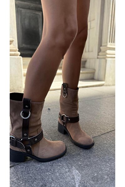 Eataly Shoes Women's Genuine Leather Riding Model Boots Mink Brown