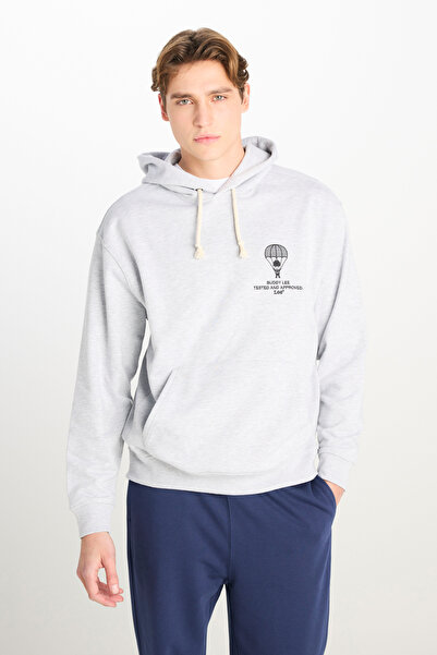 Lee Loose Fit Relaxed Fit Hooded Gray Melange Sweatshirt