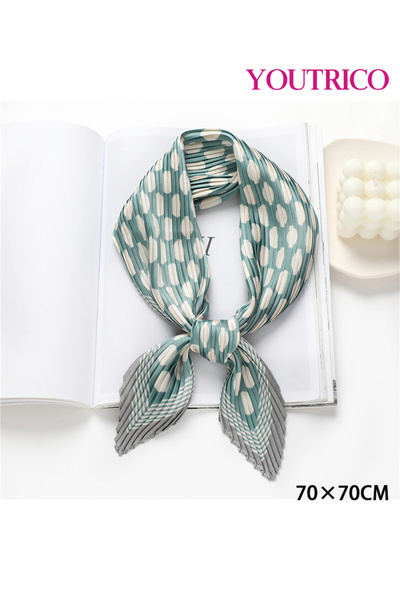 Youtrico وشاح حريري 70*70 سم، مناسب لفصل الخريف المبكر، مربع متجعد، واقي من الشمس، بتصميم كوري عصري، وشاح للرقبة والحقيبة