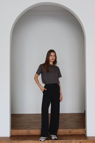 ronay giyim Women's Elastic Waist High Waisted Trousers P001Bbb