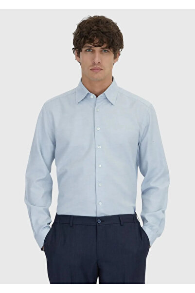 Ramsey Cămașă casual țesută cu model albastru, 100% bumbac