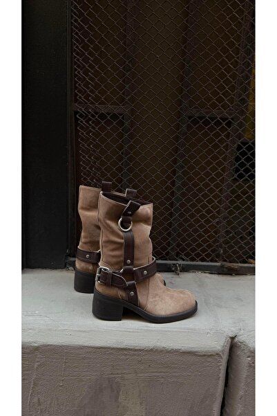 Eataly Shoes Women's Genuine Leather Riding Model Boots Mink Brown