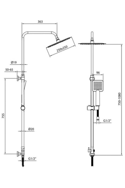 Eca AR Dicle Banyo Kare Takım Duş Kolonu Tepe Duş Seti 102158045