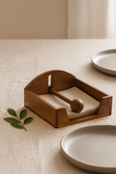 YUNUSOĞLU HOME Wooden Square Decorative Napkin Holder – Tabletop Decorative Napkin Holder