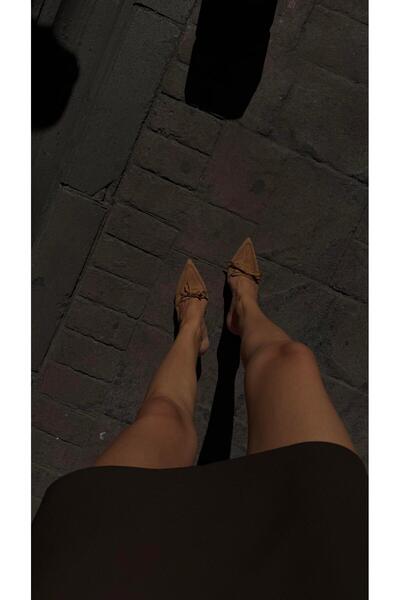 Eataly Shoes Pointed Toe Camel Suede Lace-Up Heeled Shoes