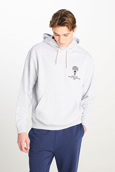 Lee Loose Fit Relaxed Fit Hooded Gray Melange Sweatshirt