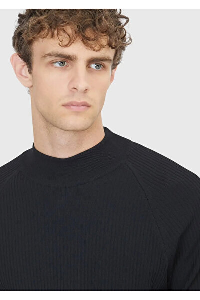 Ramsey Black Half Turtleneck Ribbed Knitwear Sweater