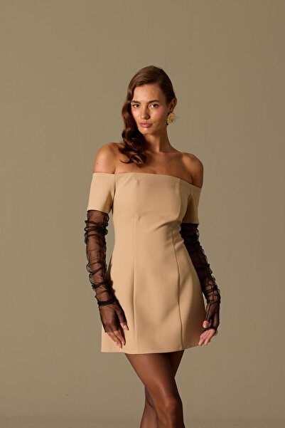 NOK İSTANBUL Minimal Chic Straplez Mini Elbise Camel