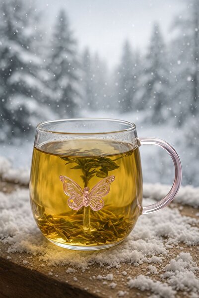 isra kristal Decorative Glass Mug with Butterfly Figure – Coffee, Tea and Herbal Tea Cup