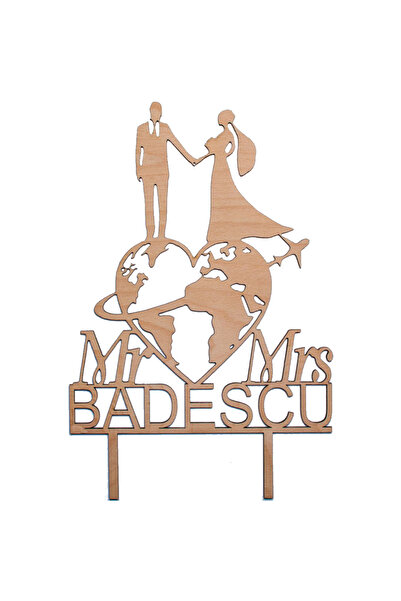 OEM Topper din Lemn HH1600 Personalizat Nunta Inconjurul Lumii 20 x 30 cm