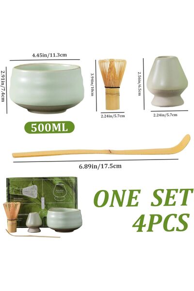 COOYA 4PCS Matcha Sets Matcha Kit,with Matcha Whisk and Bowl,Matcha Spoon,and Whisk Holder,Green