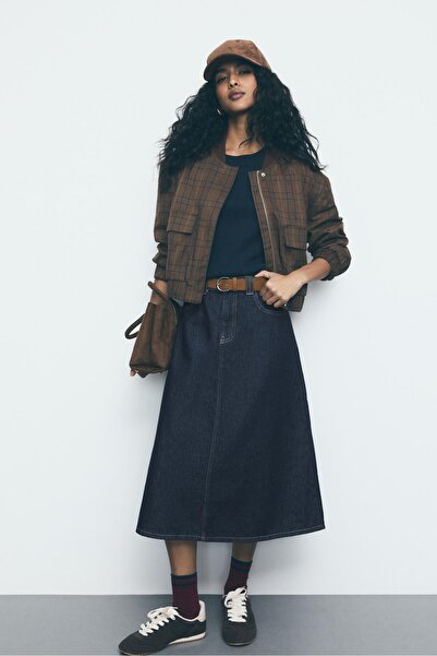 Stradivarius Belted denim maxi skirt