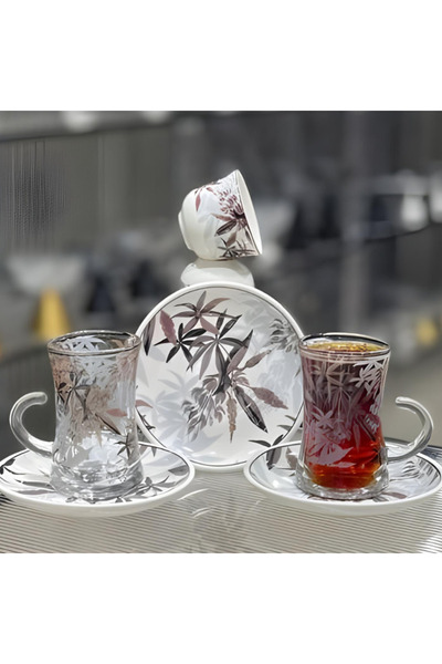 Generic طقم كاسات وبيالات 36 قطعة منقوش