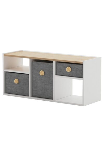 Quasar & Co. TV cabinet, living room/bedroom/kids' room furniture, with drawers, 103.6x35x46cm, MDF, matt white/oak