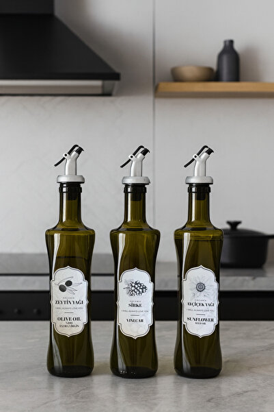 Vienev Set de 3 sticle de sticlă verde cu etichete pentru oțet, ulei de măsline, ulei de floarea soarelui 500 ml