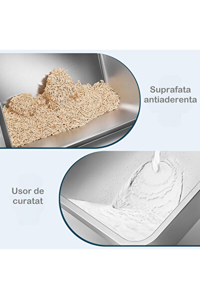 Smart Vibe HuggoFresh XL Stainless Steel Litter Box, 20L, Odorless, High Walls, Anti-Mark Threshold, Grey