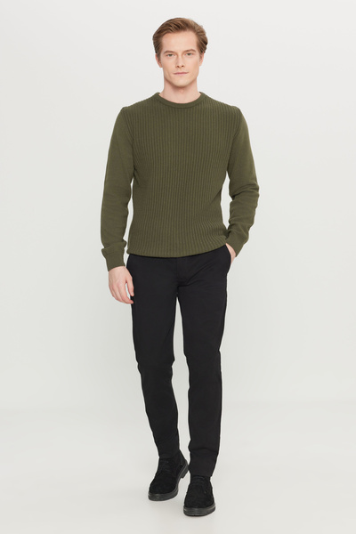 AC&Co / Altınyıldız Classics Men's Khaki Cotton Standard Fit Regular Cut Crew Neck Jacquard Knitwear Sweater