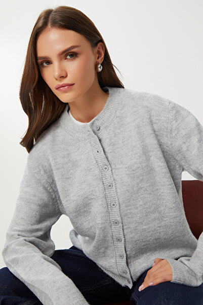 Lovelyİstanbul Düğmeli Yün Efektli Triko Hırka LBP0027 GRİ