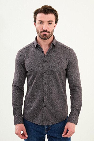 Mcr Cămașă pentru bărbați în carouri slim fit maro-gri - 27094.25K