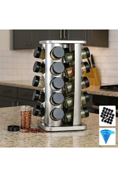 Elindor Organizator de condimente din oțel inoxidabil, suport tip turn, rotat...