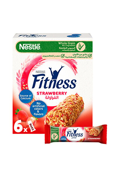 FITNESS رقائق حبوب الفراولة من نستله، 6 قطع × 23.5 جم، وجبة خفيفة من الحبوب الكاملة الغنية بالألياف والفاكهة للحصول على الطاقة