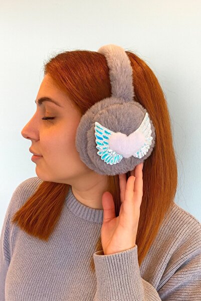 TAKIŞTIR Сірі навушники з плюшевим покриттям та деталями у вигляді сердечок