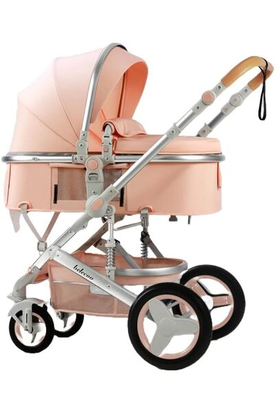 Generic عربة أطفال Belecoo ذات الرؤية العالية، قضيب دفع مزدوج يمكن الجلوس والاستلقاء عليه قابلة للطي، مناسبة للأطفال