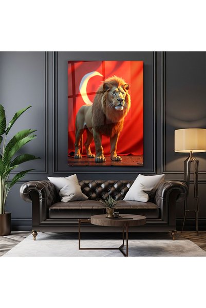 Nooraa Tablou din sticlă cu leu - Decor pentru casă și birou - Cameră pentru ...