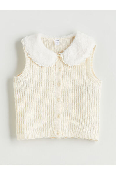 LC Waikiki Ecru Crew Neck Girl's Knitwear Vest