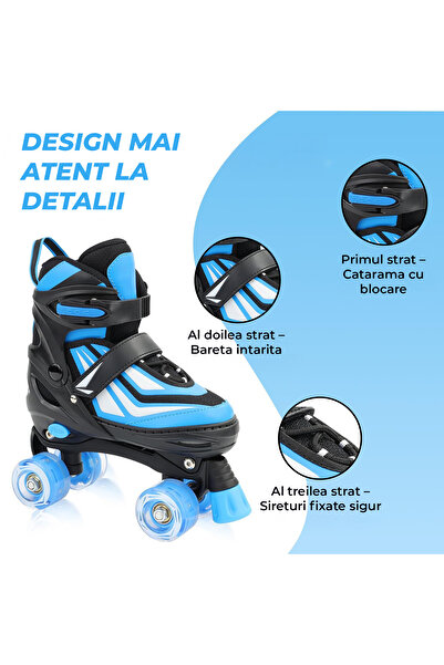 Elindor ® Patine cu rotile reglabile pentru copii, fete și băieți, mărimea S, 27-30, model uni, negru / albastru