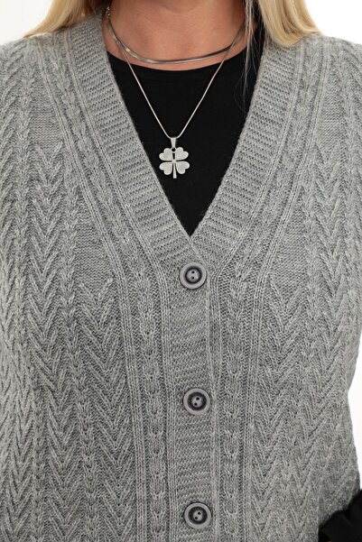 İKSUN Kalın Yünlü Kışlık Triko Cepli Düğmeli Anne Yelek