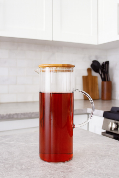 Çavdar Group Borosilikat 1000 ml Bambu Kapaklı Yuvarlak Sürahi Line Yağdanlık...