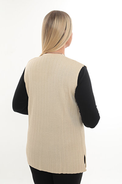 İKSUN Women's Mercerized Pocketed Buttoned Rolax Knitwear Seasonal Mother's Vest