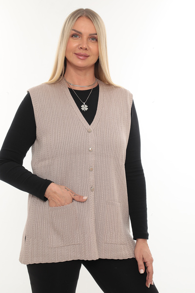 İKSUN Women's Mercerized Pocketed Buttoned Rolax Knitwear Seasonal Mother's Vest
